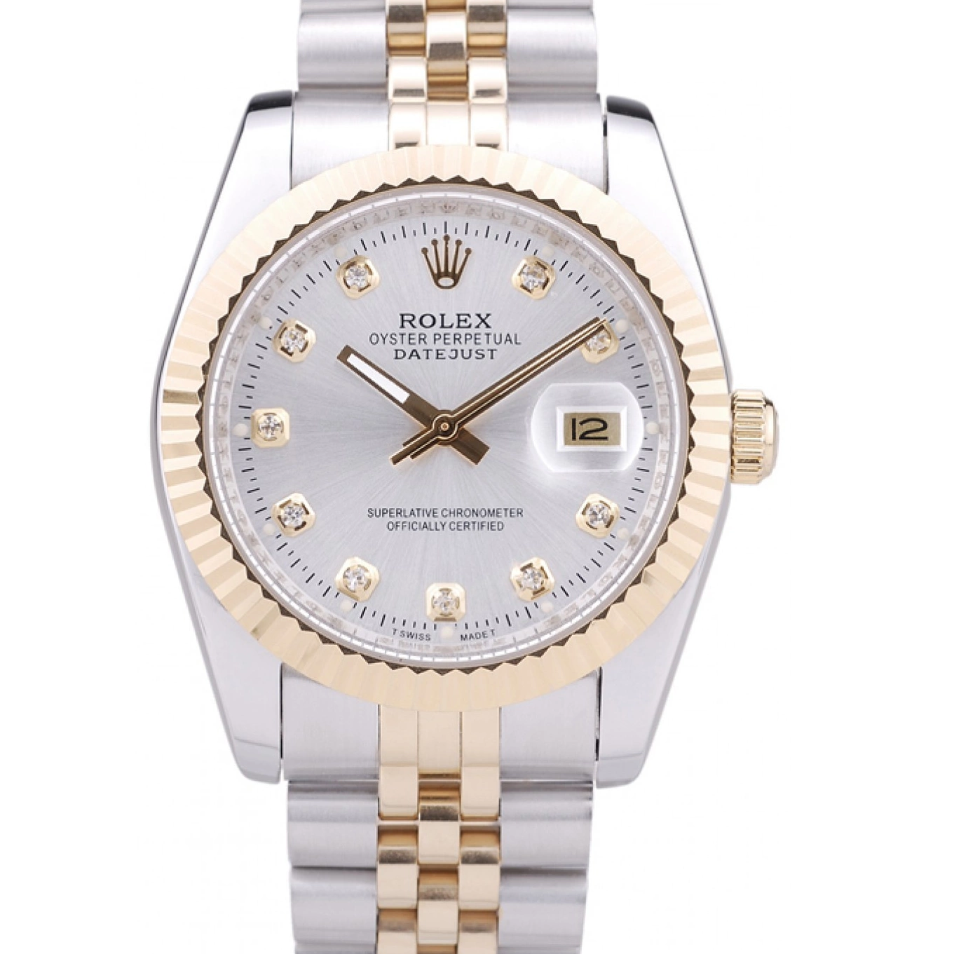 Aaa replica Diamonds Silver 7454 Rolex Bezel Datejust Ribbed Dial 0818